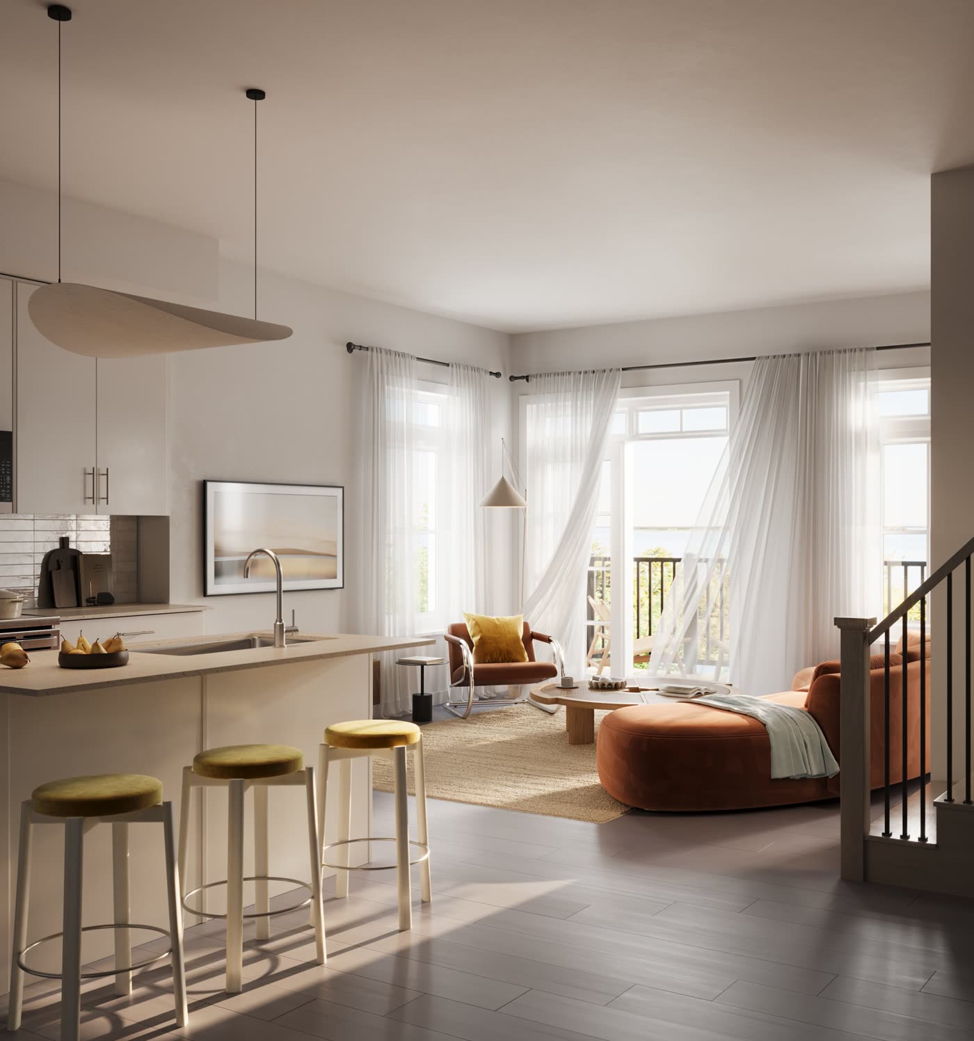 South Banks open-concept living room rendering